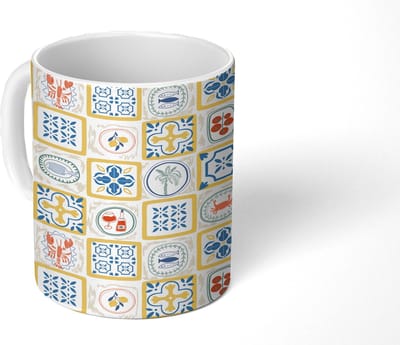 Mok - Koffiemok - Italiaans - Zee - Sfeer - Mozaïek - Vis - Multi - Mokken - 350 ML - Beker - Koffiemokken - Theemok