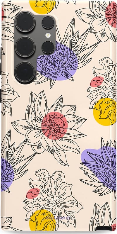 Casetastic Hoesje Geschikt voor Samsung S24 Ultra - Stijlvolle Beschermende Duo-layer Case - Bloemenschets
