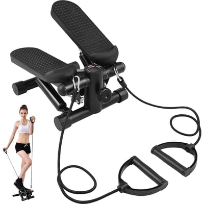 Mini-stepper voor thuisoefeningen met weerstandsbanden LCD-display Capaciteit 100kg Trapstepper zwart