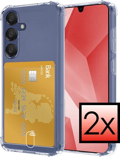 Hoesje - 2 Stuks - Geschikt voor Samsung Galaxy A16 - Met Pashouder en Kaarthouder - Telefoon Hoes Shockproof - Siliconen Case - Back Cover - Shock Proof - Pasjes Houder - Transparant