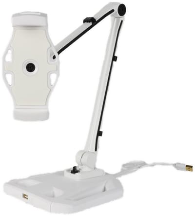 DELTACO ARM-266 Standaard met houder voor Smartphone & Tablet (4 – 12,2 inch), 360 graden rotatie, ingebouwde USB 2.0-poort