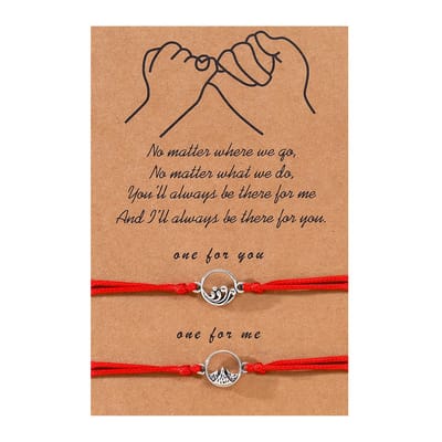 Vriendschapsarmbandjes voor 2 met Oceaan & Berg - Zilverkleurig - Rode Bandjes - BFF Armband op Cadeau kaartje - Pax Amare
