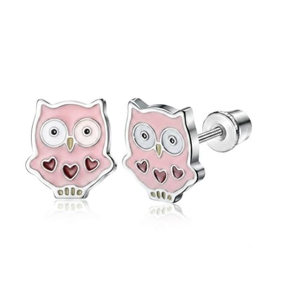 WeLoveSilver - kinderoorstekers - zilver - roze uil - hartjes