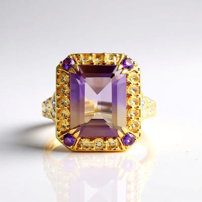 Cavill - Zilveren Ring met 10,161 ct Ametrien en Amethist & Citrien - 925 Sterling Zilver Palladium - Achthoekige Smaragd Slijpvorm - Luxe Sieraden