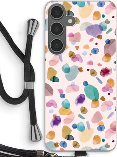 Case Company® - Hoesje met koord geschikt voor Samsung Galaxy S24 Plus hoesje met Koord - Terrazzo Memphis - Telefoonhoesje met Zwart Koord - Bescherming aan alle Kanten en Over de Schermrand