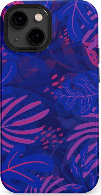 Casetastic hoesje geschikt voor Apple iPhone 13 mini - MagSafe - Dubbellaagse bescherming - Neon jungle blad - Fashion Case - Donkerblauw Lavendel Roze