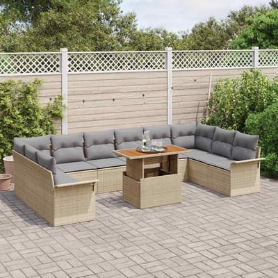 vidaXL - Tuinbank - Set - 11 - st - Beige - en - Lichtgrijs - poly - rattan