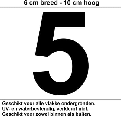Huisnummer Sticker | Nummer 5 | 10 CM ZWART | Container Sticker | Cijfer Stickers
