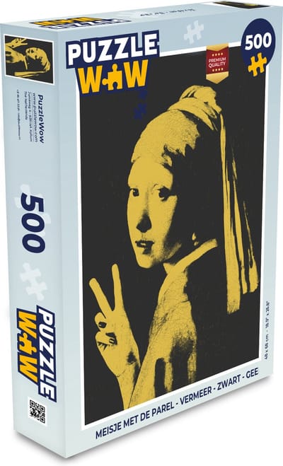 Puzzel Meisje met de parel - Vermeer - Zwart - Geel - Legpuzzel - Puzzel 500 stukjes