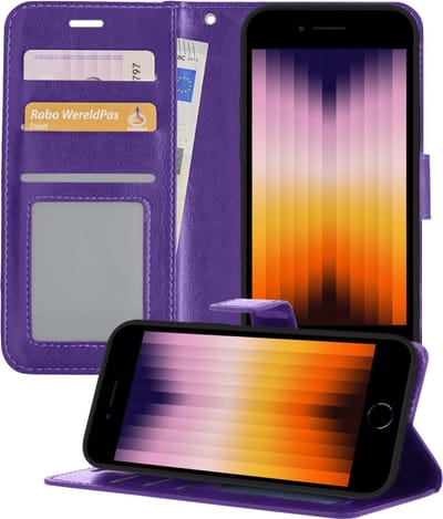 Hoesje - Geschikt voor Apple iPhone SE (2022) - Luxe Bookcase - Walletcase Hoes - Portemonnee - Cover - Telefoonhoes - Paars