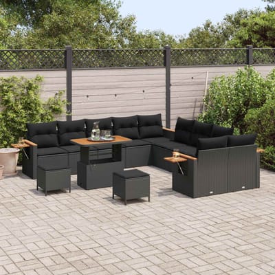 vidaXL - Tuinbank - Set - 17 - st - 10-Aantal - zitplaatsen - Zwart - poly - rattan
