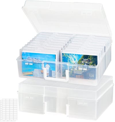 Dailygoody - Fotobox 4" x 6" - 18 Compartimenten - Transparante Opbergdozen - Set van 2 - Organiseer foto's en Hobby's - Perfect voor Creatieve Projec