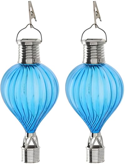 Cepewa LED ballonhanger - 2x - blauw - H17 cm - luchtballon - tuinverlichting/buitenlamp