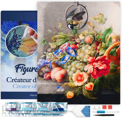 Figured'Art Diamond Painting set Volwassenen 40x50 cm met lijst Bloemen en Fruit - Herman Henstenburgh - 5D DIY Art full drill vierkante diamant - Canvas al ingelijst