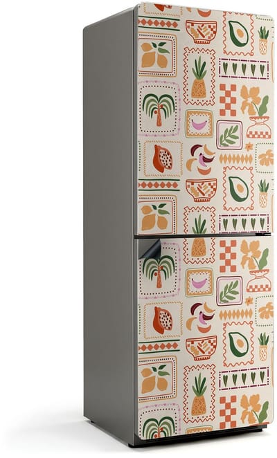 Wallfluent Magnetische Koelkastmat - Planten- en geometrische patronen Koelkast Magneet Sticker - 70 cm x 190 cm - Romig Magnetische Koelkastmat - Decoratieve Koelkastfolie - Koelkastfront Decoratie Magneet - Herbruikbare Magneetmat Koelkast