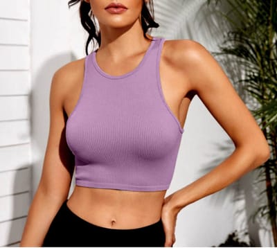 ASTRADAVI Casual Wear - Geribbelde Crop Tops Dames - Mouwloos Tanktops - Licht Paars / Small