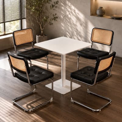 Eetkamerstoelen - Set Van 4 - Gestoffeerde eetkamerstoel - Met rugleuning - Eetkamerstoel - Eettafelstoel - Eetkamerstoelen - Stoel - Kunstleer - Middeleeuwse stijl - Zwart