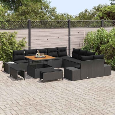 vidaXL - Tuinbank - Set - 13 - st - 12-Aantal - zitplaatsen - Zwart - Poly - rattan
