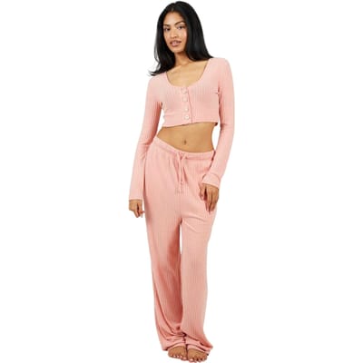 Brave Soul Geribde loungewear-set voor dames (Stoffig Roze)