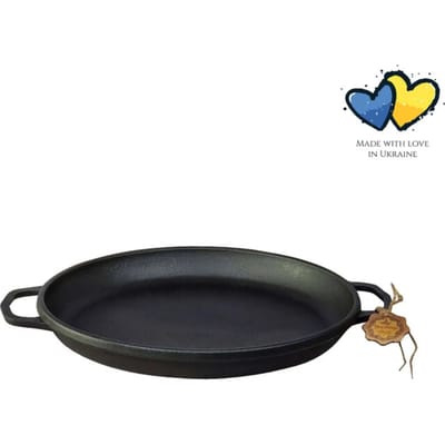 MAYSTERNYA Gietijzeren Paella Pan 40 cm – BBQ Pan & Schaal – Inductie Geschikt – PFAS-vrij – Paellapan voor Barbecue & Open Vuur – Cadeau voor BBQ Liefhebber – Mat Zwart