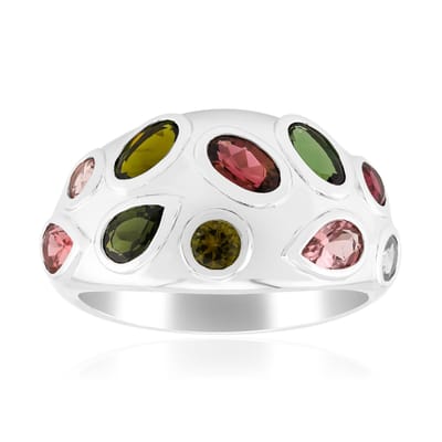 Cavill - Zilveren ring 925 Sterling gerhodineerd - 1,5 ct groene en roze toermalijn - Elegant handgemaakt ontwerp met prongzetting
