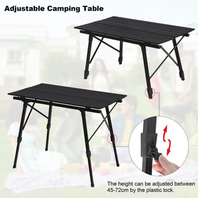 NaevaMi Inklapbare Aluminium Campingtafel met Opbergtas - In Hoogte Verstelbaar - Campingtafel Lichtgewicht - Campingtafeltje Inklapbaar - Tuintafel Aluminium - Tuintafeltje Bijzettafeltje - 52x90cm - Zwart