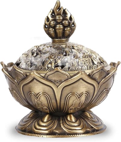 Vintage Backflow Wierookbrander, Lotus Wierookhouder voor Poederkegels en Kolen - Decoratieve Wierookkom met Asopvang voor Rustgevende Aromatherapie