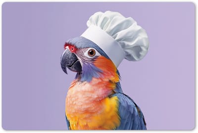 Placemats 45x30 cm - Placemat kunststof - 1 stuk - Papegaai - Koksmuts - Paars - Cute - Borden onderleggers - Decoratie voor op tafel - Keuken tafeldecoratie accessoires - Vinyl onderlegger - Tafelversiering