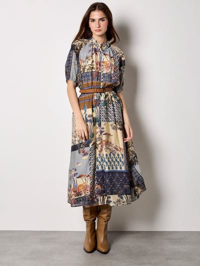 Midi-jurk met patchworkprint