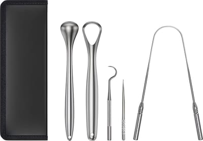 Professionele Tongschraper - 5 in 1 Set - Hygiënische Tongreiniger - Tongreiniger - Antibacterieel - Voor Mondverzorging - Tongborstel - RVS - Tongschraperset tegen slechte adem