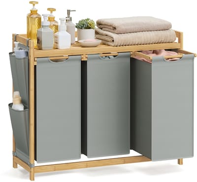Wasmand – 3 Vakken – 3 x 50 L – 94 x 33 x 78 cm – Duifgrijs – Stijlvol en Praktisch