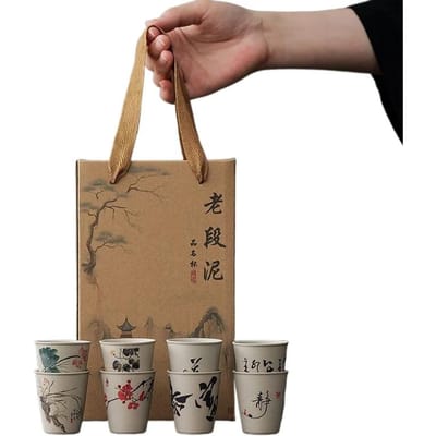 INS nieuwe ruwe aardewerk theekop Chinese stijl hoge waarde theekop voortreffelijke antieke stijl theekopjes gepersonaliseerde acht geschenkdoos set 45ml brown