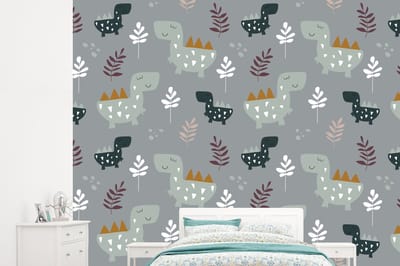 Behang - Fotobehang Patronen - Jongens - Kinderen - Dinosaurus - Breedte 245 cm x hoogte 220 cm