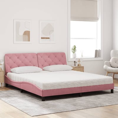 vidaXL - Bed - met - matras - fluweel - roze - 180x200 - cm