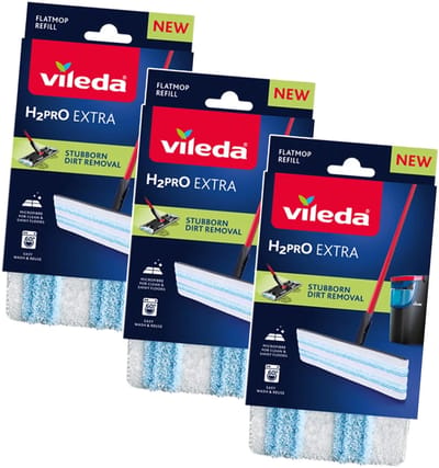 Vileda H2Pro Flatmop 3 stuks Vervanging - Geschikt voor Vileda H2Pro Flat Mop-systeem - Voor harde vloeren
