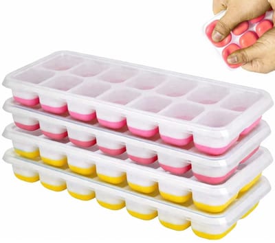 Dailygoods- IJsblokjesvorm 4 Stuks - Herbruikbare Siliconen - Morsbestendig Deksel - Flexibel en Duurzaam - BPA-vrij - Eenvoudig Losmaken - Ijsbak