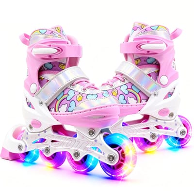Suotu Skeelers - Inlineskates Verstelbaar - Skeelers meisjes en jongens - Maat: EUR 32-36 - Lichtgevende wielen - S79 - Eenhoorn - M