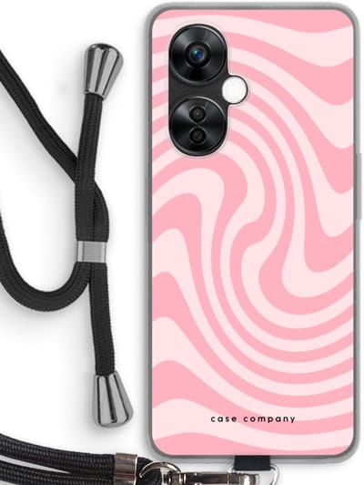 Case Company® - Hoesje met koord geschikt voor OnePlus Nord CE 3 Lite hoesje met Koord - Swirl Roos - Telefoonhoesje met Zwart Koord - Bescherming aan alle Kanten en Over de Schermrand