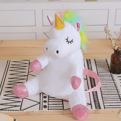 Nieuwe Collectie Magische Eenhoorn Pluche Rugzak Schattig Kawaii Knuffeldier Schooltas Voor Jongens Meisjes Kind Fantasie Cadeau Vakantie Verjaardag 33cm white