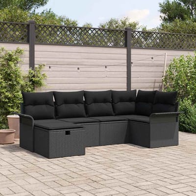 vidaXL - Tuinbank - Set - 6 - st - Zwart - poly - rattan