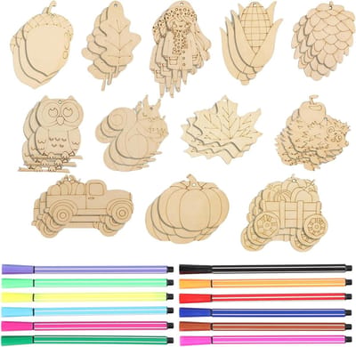 Houten Knutselset van 36 Stukken met 12 Ontwerpen voor Schilderen, Ideaal voor Herfstdecoraties en Creatieve Projecten