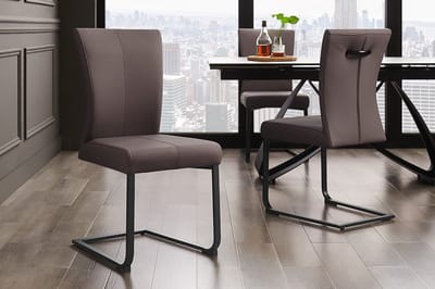 Moderne sledestoel SAMSON taupe grijs echt lederen metalen frame met comfort handvat - 45173