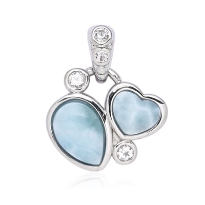 Cavill - Luxe Zilveren Hanger met 3,25 Ct Larimar - 925 Sterling Zilver Bezetting - Druppel & Hartvorm - Uniek Dames Sieraad