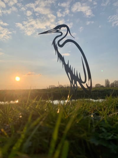 Metalen vogel - De reiger - Corstenstalen tuindecoratie - Tuinprikker