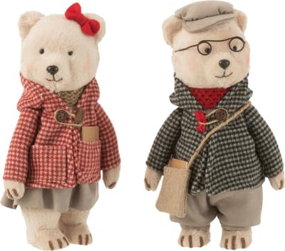 J-Line figuur Beer Staand Jongen/Meisje - textiel - grijs/rood - small - 2 st.