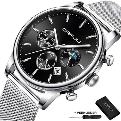 CRRJU® Horloges voor Mannen Herenhorloge Jongens Heren Watch Horloge – Horlogebox Geschenkdoos – Zilver Zwart