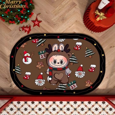 Schattige Kerst Cartoon Diatomeeënaarde Badmat Absorberend Antislip Toilet Toilet Vloerkleed Mat 40×60cm