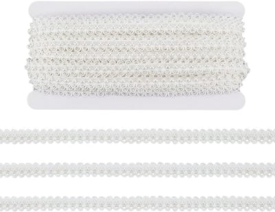 10 Yards Beaded Lace Ribbon 13mm Wit Parels Fringes Applicaties Versiering voor Kostuums, Handwerken en Bruidsjurken