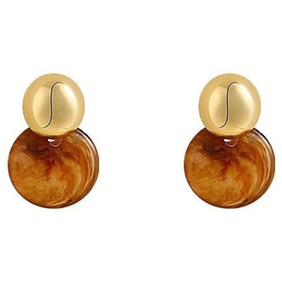 Imitatie Amber Kleur Acryl Kralen Druppeloorbellen voor Vrouwen Gouden Ronde Hangende Oorbellen Geometrie Trendy Feest Sieraden brown