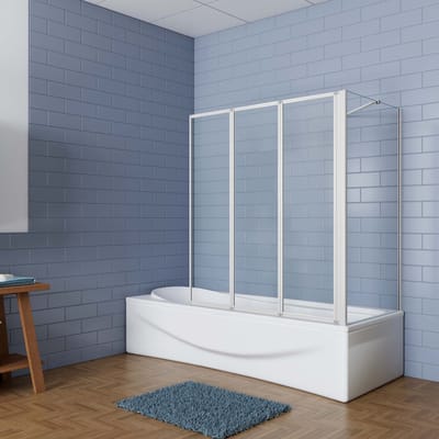 Aica Badwand 120x80x140cm 3-Delige Inklapbaar 4mm gehard glas-Grijs frame